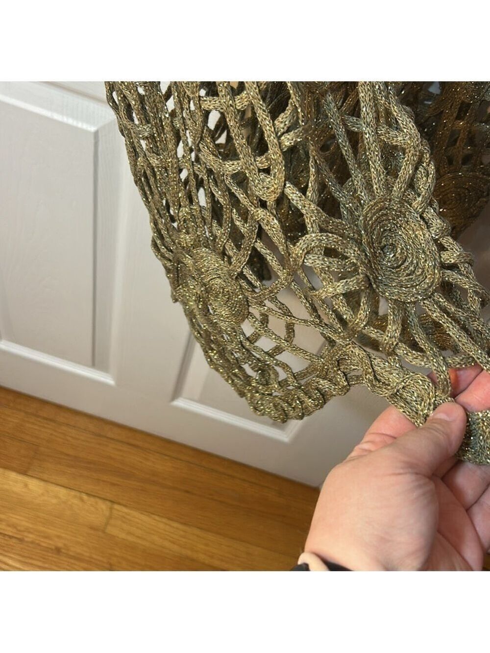 Boho Gold Metallic Crochet Vest Fairycore Sleeveless Lace Open Knit Festival Top - Picture 5 of 6